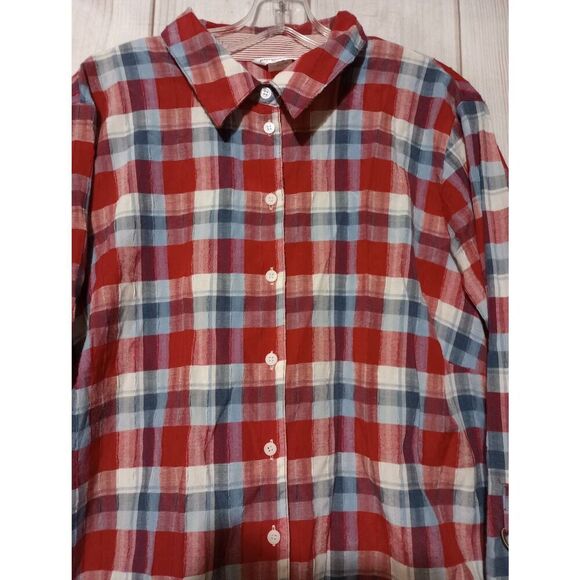 Allison Daley Shirt Ladies 20W‎ Red Blue Button Front Long Sleeve Light Weight - Picture 3 of 8